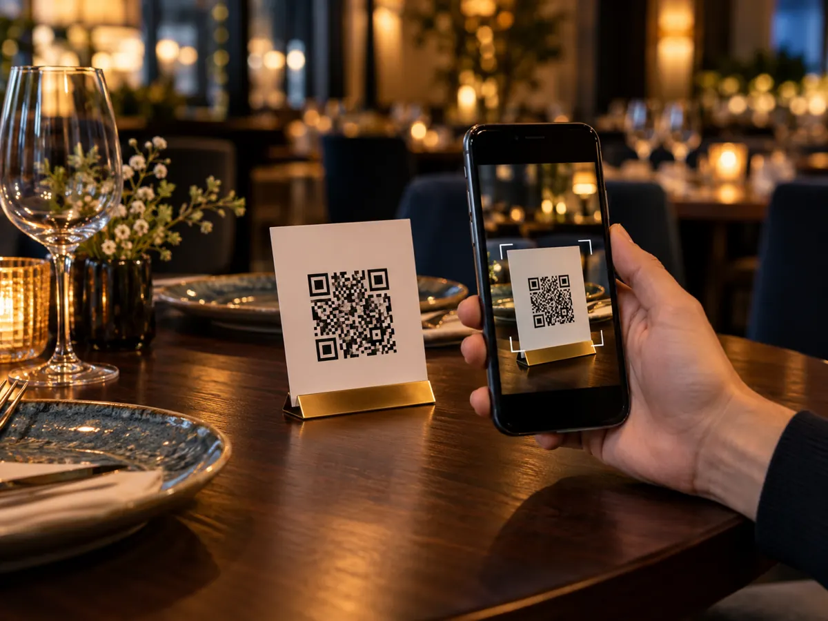 Client scannant le QR code posé sur sa table de restaurant